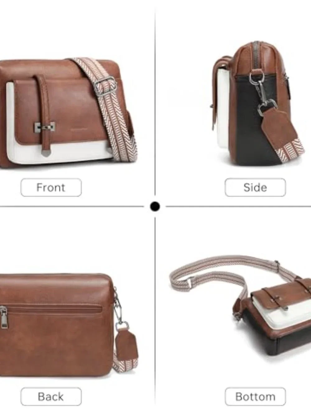 Vegan Leather Crossbody Bag with Guitar Strap Multi Pocket Purse